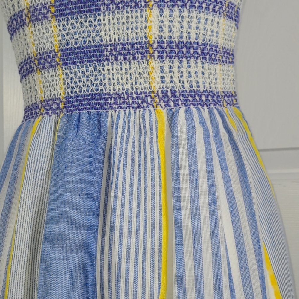 NWT Cotton Maxi Dress Sundress w/ Ruffle Straps Striped Blue Yellow & White - Picture 12 of 17